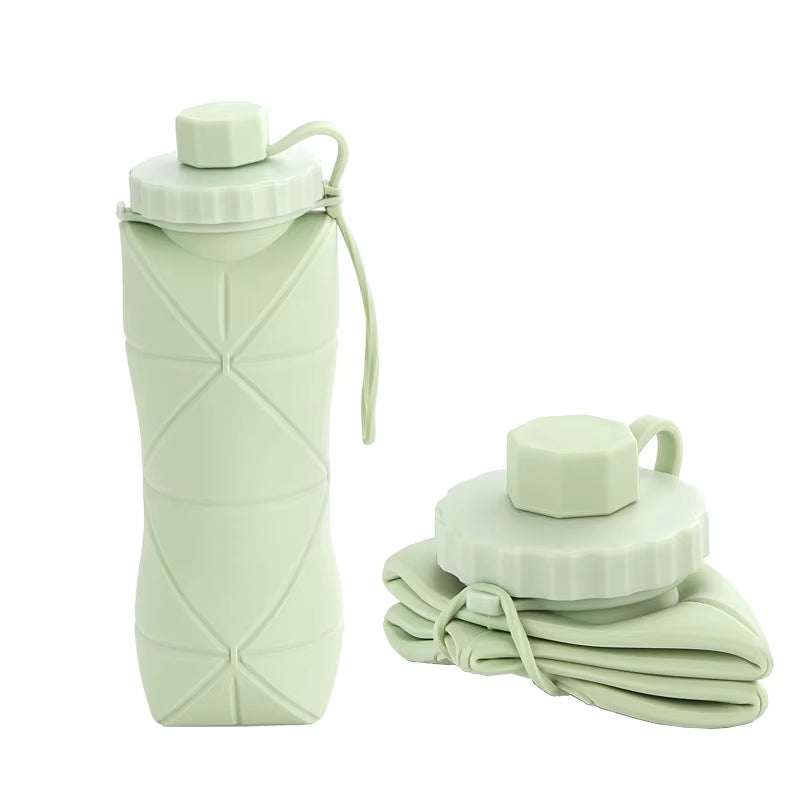 600Ml Silicone Folding Bottle Adult Portable Reusable Plastic Cups Outdoor Travel Gym Water Bottle Motivational Drinking Bottle