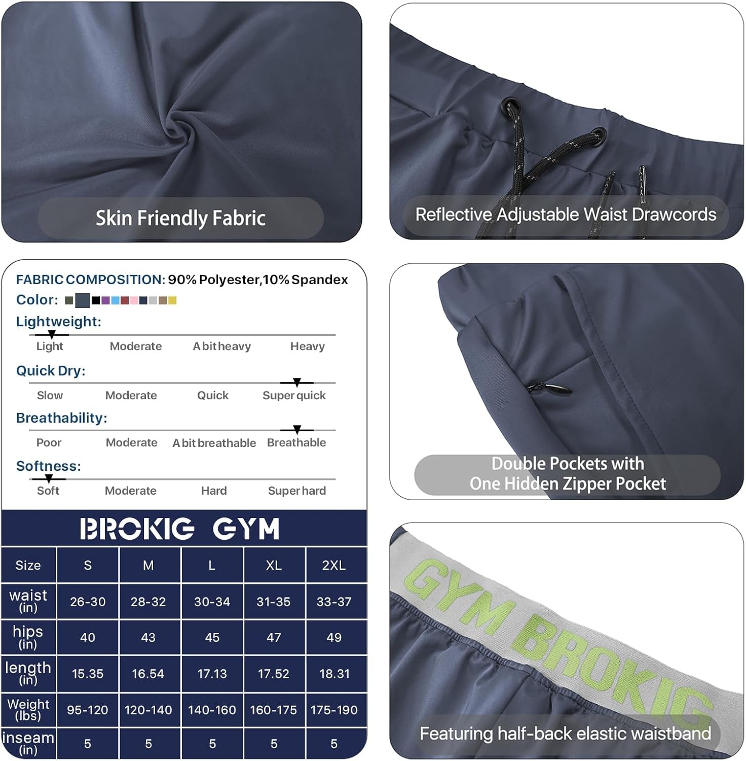Elevate Your Workout with BROKIG Men's Lightweight Quick-Dry Gym Shorts - Perfect for Bodybuilding, Running, and More!
